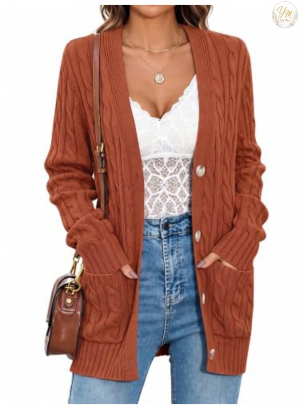 Womens Cable Knit Button Up Oversized Cardigan Sweater